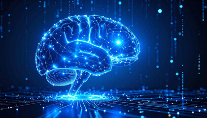 Futuristic glowing brain illustration symbolizing AI, innovation, and advanced neural networks