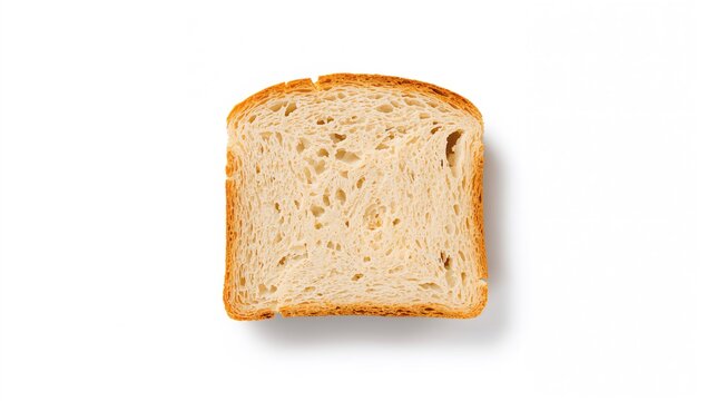 Close-up of a bread slice revealing its texture and pores on a plain background