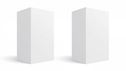 Tall white rectangular product packaging shown from front and side angles on a white backdrop with clipping path. Premium white cardboard box mockup.