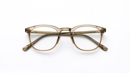 Vintage eyeglasses set against a plain white backdrop, showcasing fashion and health design elements