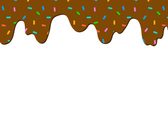 Seamless chocolate ice cream border with colorful candy sprinkles. Cute hand-drawn dessert pattern perfect for banners, packaging, backgrounds, and fun food designs.