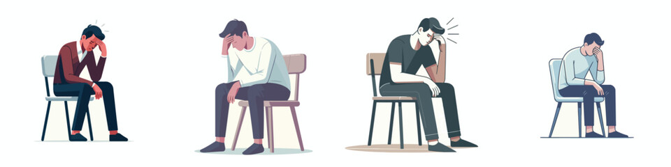 vector of a man sitting on chair a confused expression