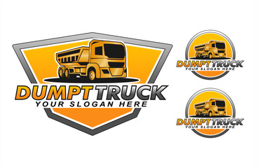 Dump truck logo emblem design vector illustration template business construction company	