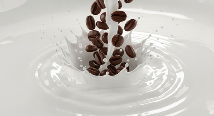Obraz premium Coffee beans cascading into milk, creating a splash