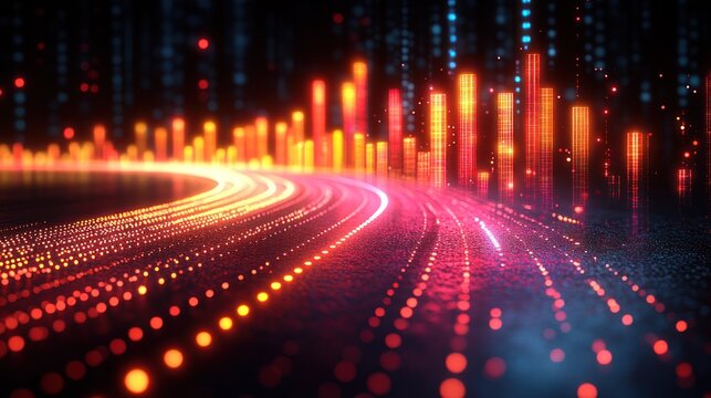 Abstract city lights, swirling lines, digital art