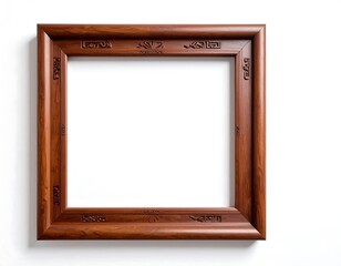 Square wooden picture frame against white background