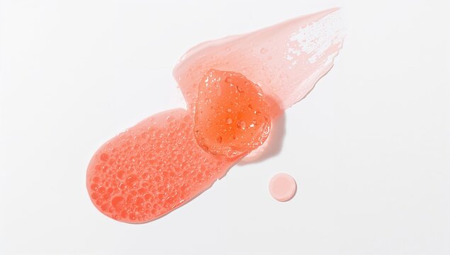 Applying a peeling gel sample from scrub cosmetics on a white surface