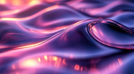 Abstract, iridescent, liquid waves of vibrant purple and pink