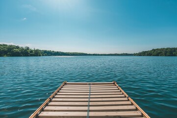 Fototapeta premium An unoccupied raft drifting on the water, ready for a passenger to enjoy a peaceful float.