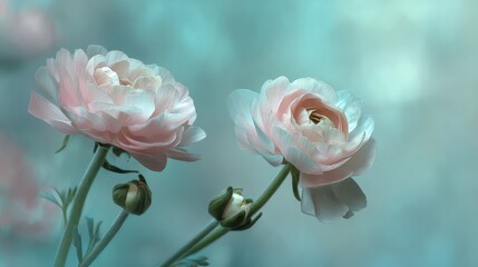 Soft Blurred Ranunculus Flowers in Gentle Watercolor Paint for Serene Floral Art and Nature Inspired Decor