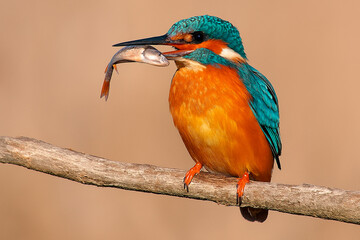 kingfisher on branch with fish