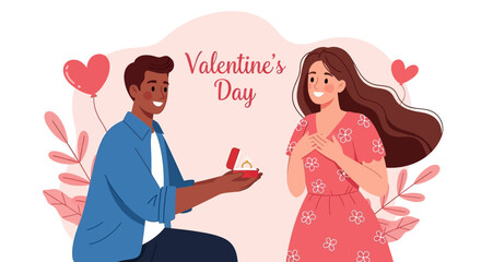 Marriage proposal during Valentine's Day, loving moment illustration