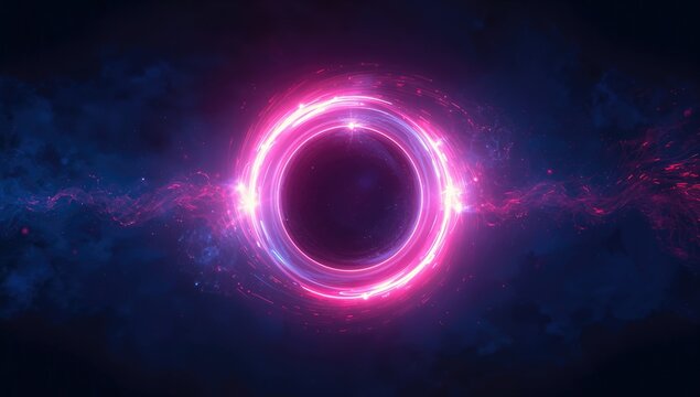 Radiant light reflections with swirling flames and cosmic trails in a futuristic scene. A magical ring surrounds a powerful elemental energy. Vibrant blue and red neon sci-fi aesthetics.
