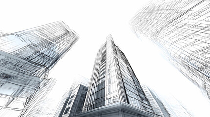 Fototapeta premium A striking architectural perspective capturing the upward gaze of several modern buildings. The image conveys a sense of ambition, growth, and urban sophistication. 