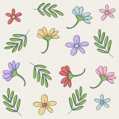 Floral Pattern with Leaves and Flowers