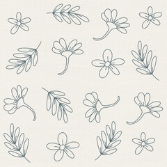 Fototapeta premium Seamless Floral Pattern with Line Art Flowers