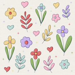 Hand-drawn Floral and Heart Pattern