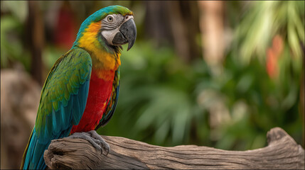 Obraz premium Colorful Parrot on Tree Branch - Nature's Beauty Captured in Focus
