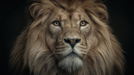 Naklejka premium Majestic Lion Portrait Close-Up of a Powerful and Regal Lion's Face, Showcasing Pride and Strength