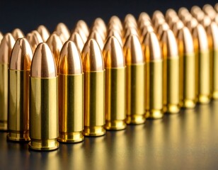 Row of golden handgun bullets