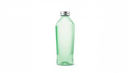 Eco-friendly reusable water container in green plastic on white backdrop with cutout