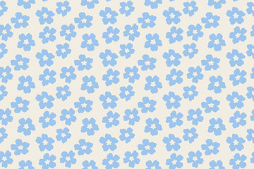 Soft blue floral pattern with simple blooming flowers on a cream background, perfect for cute fabric, wallpaper, or digital art projects.