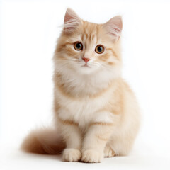 Fototapeta premium Adorable Fluffy Cat with Mesmerizing Eyes A Charming Feline Portrait on White Background