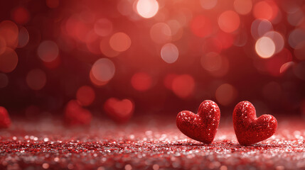 Soft Floating 3D Red Hearts with Bokeh Effect for Romantic and Love-Themed Designs