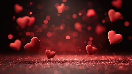 3D Floating Red Hearts in Soft Bokeh Background for Romantic Themes and Celebrations