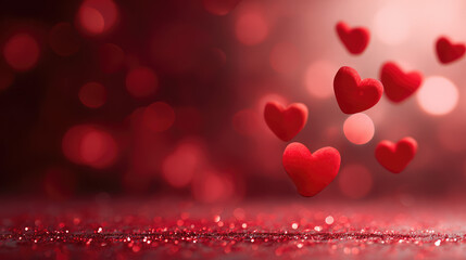 Floating 3D Red Hearts on Soft Bokeh Background for Romantic and Love Themes in Standard Scale 13x