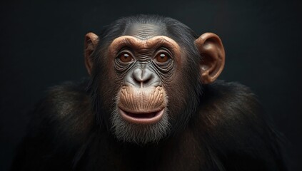 Startled chimpanzee with a humorous expression, captured with focused detail and empty background