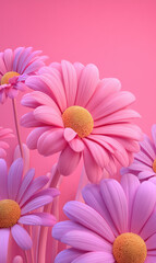 Bright Cartoon Flowers in Soft Pink Background for Youthful and Vibrant Artwork or Designs