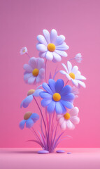 Bright Cartoon Flowers in Delightful Colors Against a Soft Pink Background for Creative Use
