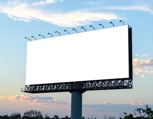 Large, blank advertising space on a steel structure, illuminated against a sunset sky