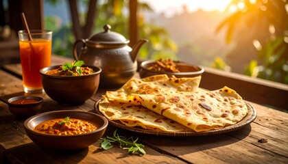 Delicious outdoor meal with sunset views