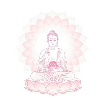 Dark figure seated on pink lotus isolated on transparent background