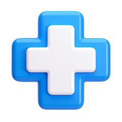 Obraz premium Glossy light blue and white medical cross symbol on transparent background