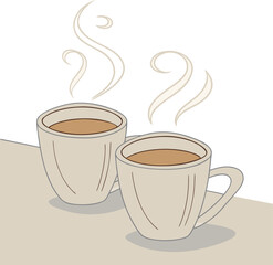 Two light green ceramic mugs filled with dark coffee on a beige surface, creating a minimalist and cozy aesthetic