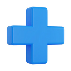 Fototapeta premium Blue plus sign, glossy finish, in 3D rendering on transparent background