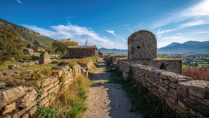 Fototapeta premium Ancient monastery ruins and medieval khachkars dating back 5-7 centuries in a mountainous region