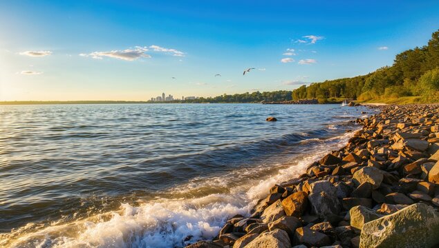 The Rocky Shoreline Receives Lake Waters