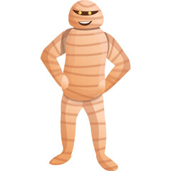 Cartoon Mummy Character with Tan Bandages and Yellow Eyes Standing Confidently on Transparent Background