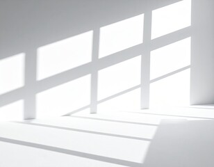 A bright, minimalist interior with stark shadows cast from a window, evoking a sense of space