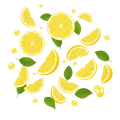 Vibrant lemon slices and leaves artistically arranged for refreshing citrus visuals isolated on transparent background