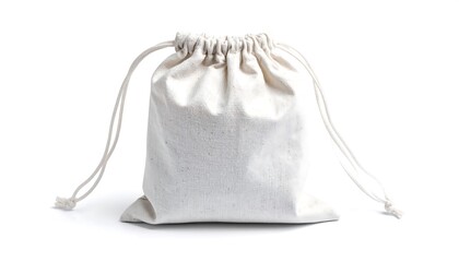 Plain white drawstring bag on white background