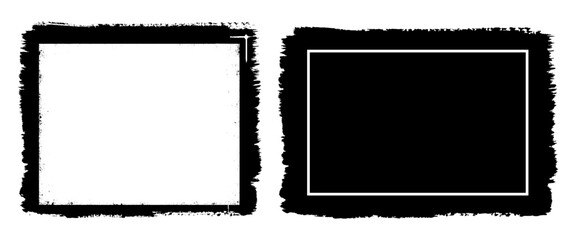 Set of vector grunge shapes blank in stoke and fill style for photo frame, Retro old paper picture frame template for nostalgia scrapbook. Vector brush rectangle grunge shape.