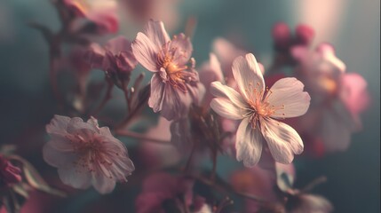 Soft Focus Vintage Floral Background with Delicate Cherry Blossom Petals in Pastel Tones for Y2K Aesthetic Design