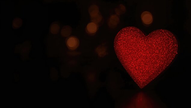 Romantic red heart silhouette glowing softly on a dim surface with a bokeh effect, ideal for text and product display