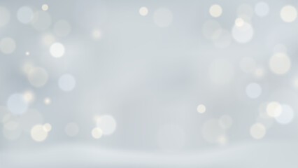 Winter snowy background with blurred bokeh lights effect. Grey snowfall landscape vector illustration.