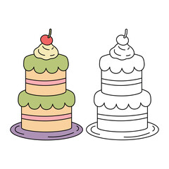 Birthday Cake with Cherry on Top Coloring Page for Kids